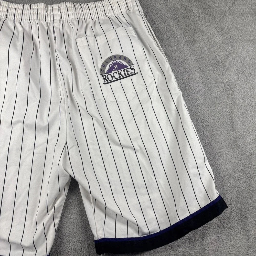 Rare Vintage Starter Colorado Rockies Shorts CR MLB White Pinstripes Size‎ L